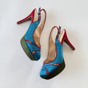 Audrey Brooke Heel Shoes Womens Size 7.5 Multicolor Slingback Platform Stiletto